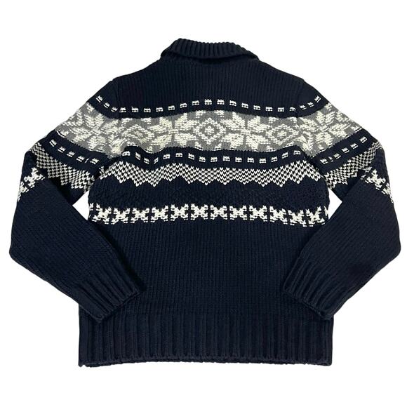 Vintage L’uomo Sweater Mens Small Blue Wool Blend Nordic Fair Isle Shawl Collar - Picture 5 of 7